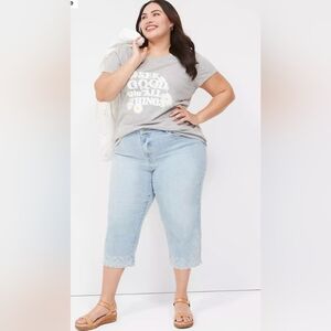 New Boyfriend Capri Mid Rise Embroidery Light Blue Women Flex Magix Jeans 3X/26